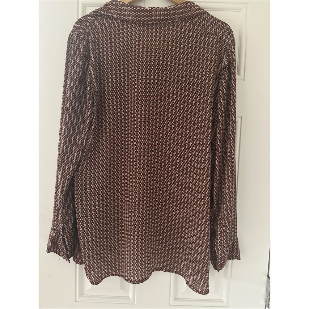 Anthropologie Pleione Tunic Blouse L Rust Green Geometric Print Collared Artsy - Picture 5 of 7